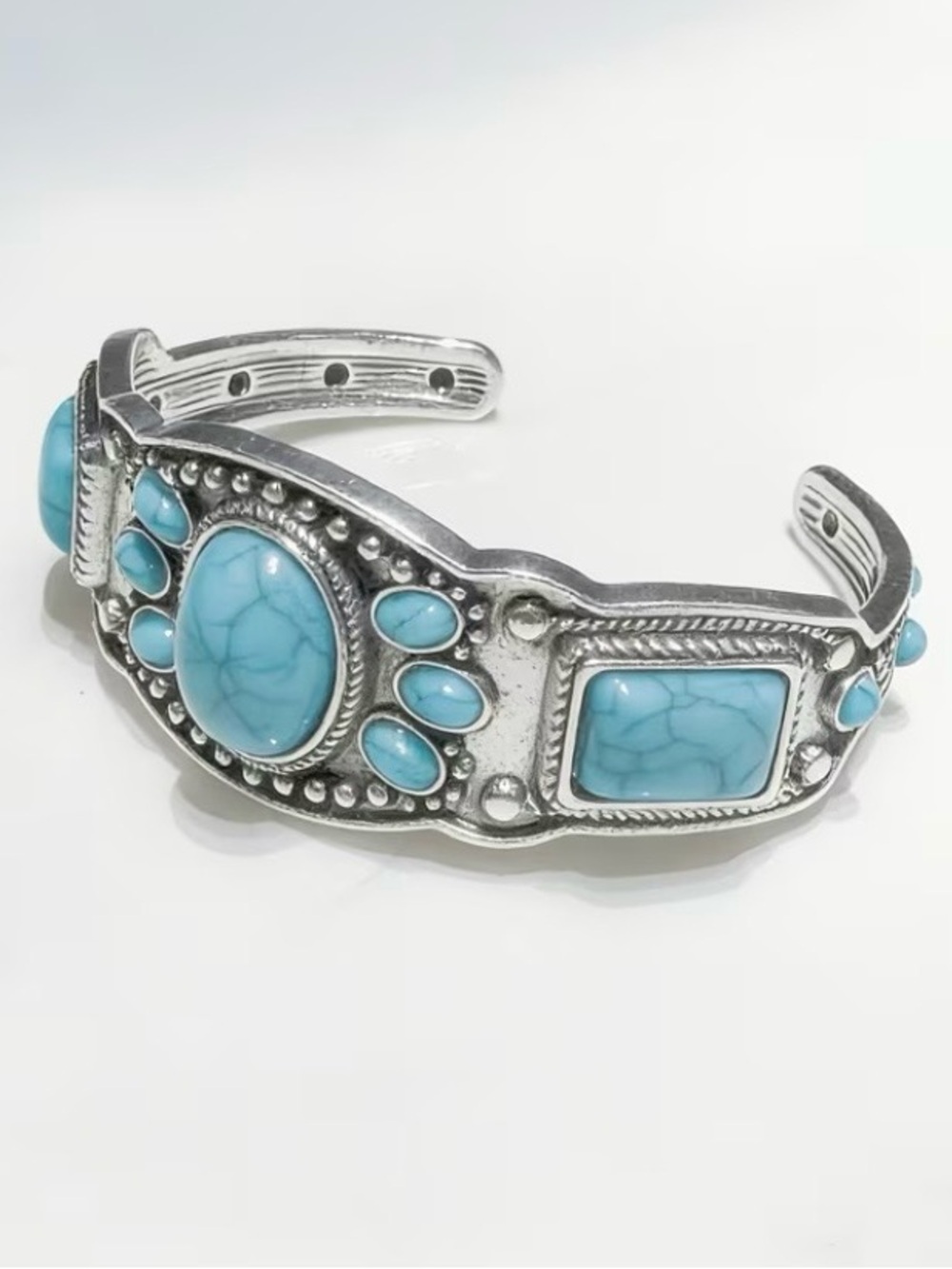 NEW! Turquoise Stone Silver-Tone Cuff Bracelet. Vintage Style Bracelet A0-6 - Picture 3 of 5